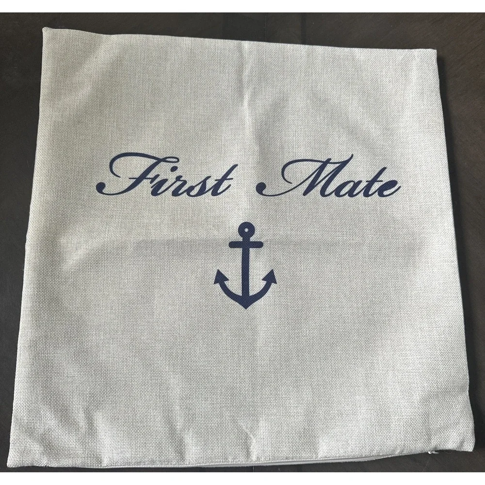 Nautical Taupe & Navy Blue Throw Pillow Covers Only Captain & First Mate New Zip